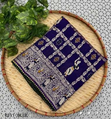 Stunning Kanchi Border Blue  Dola Silk Saree