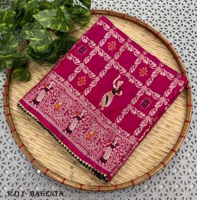 Stunning Kanchi Border Magenta Dola Silk Saree