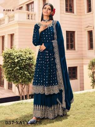 Stunning Navy Blue Anarkali Suit Set with Intricate Embroidery