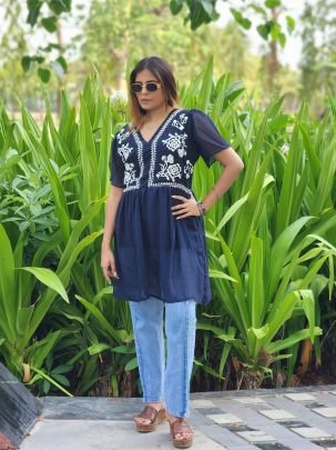 Stunning Navy Blue Anarkali Top for Party Wear