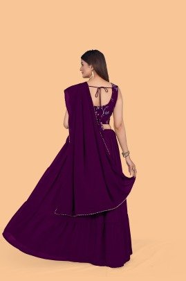 Stunning Plain Georgette Wine Lehenga with Embroidered Stitched Blouse