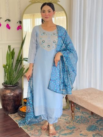 Stunning Sky Blue Rayon Kurti Set 