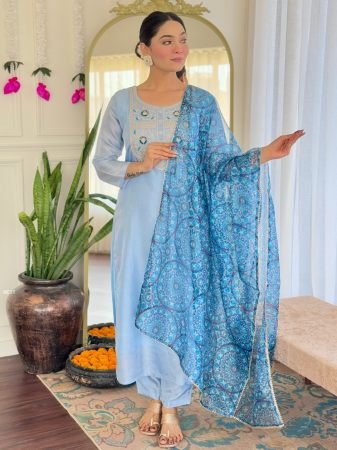Stunning Sky Blue Rayon Kurti Set