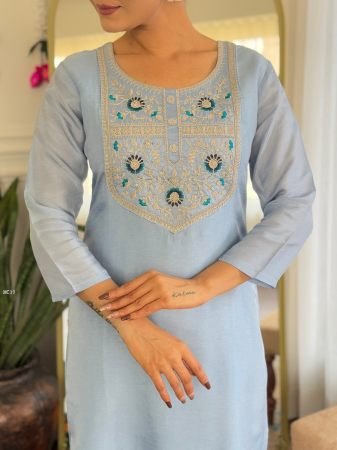Stunning Sky Blue Rayon Kurti Set