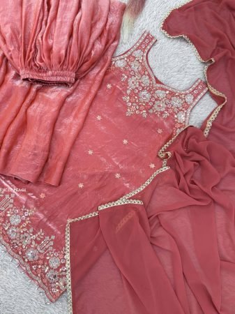Stunning Sleeveless Party Wear Peach Sharara Suit