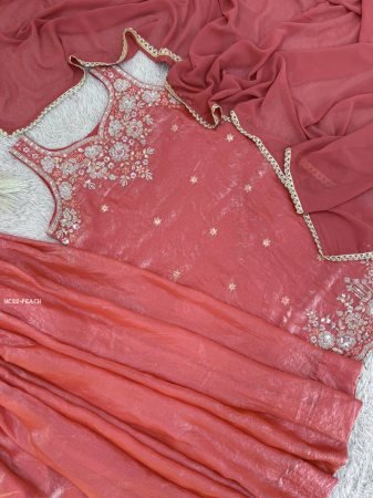 Stunning Sleeveless Party Wear Peach Sharara Suit