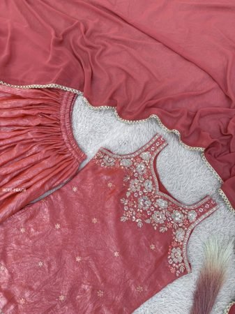 Stunning Sleeveless Party Wear Peach Sharara Suit