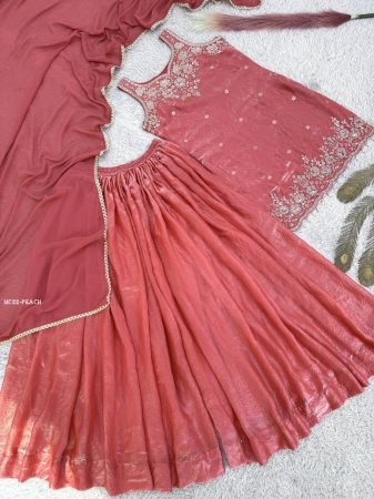 Stunning Sleeveless Party Wear Peach Sharara Suit