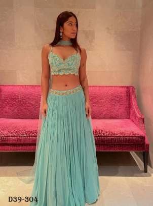 Stunning Turquoise Faux Georgette Lehenga Choli 