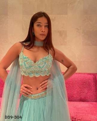 Stunning Turquoise Faux Georgette Lehenga Choli