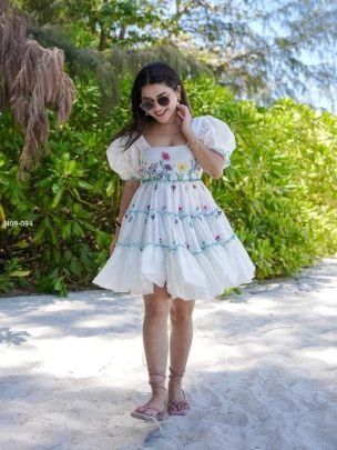 Stunning White Lily Georgette Midi Western One Piece