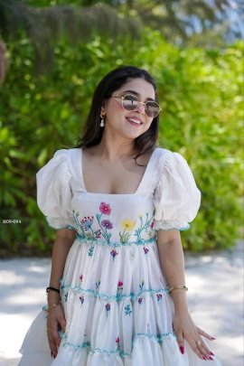 Stunning White Lily Georgette Midi Western One Piece