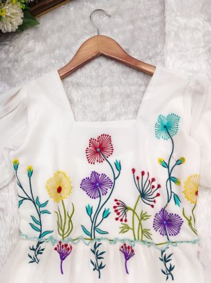 Stunning White Lily Georgette Midi Western One Piece