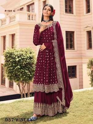 Stunning Winery Anarkali Suit Set with Intricate Embroidery 