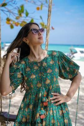 Style Evergreen Emerald muslin Dress By Fab Funda