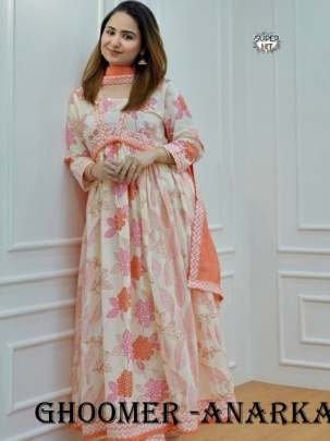 stylish aliacut Pattern anarkali premium cotton suit set