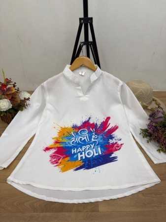 Stylish And Lightweight White Holi Kurti