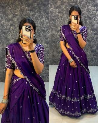 Stylish Beautiful Chinon Purple Lehenga