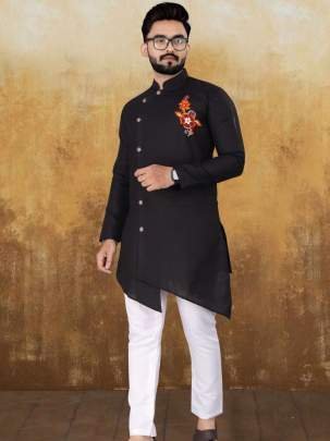 Stylish Black Cotton Kurta With Pyjama