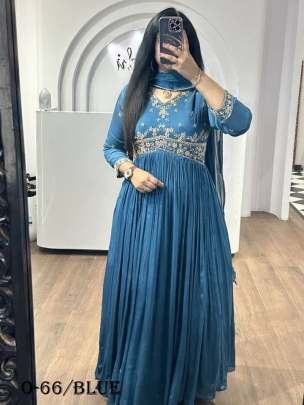 Stylish Chinon Silk Blue Gown