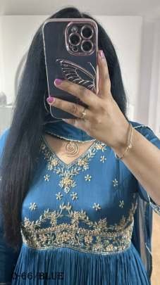 Stylish Chinon Silk Blue Gown
