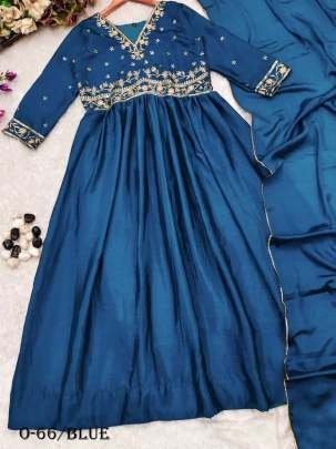 Stylish Chinon Silk Blue Gown