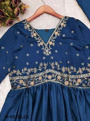 Stylish Chinon Silk Blue Gown