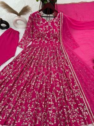 Stylish Embroidered Pink Gown