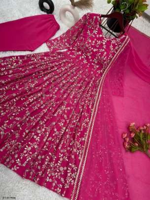 Stylish Embroidered Pink Gown