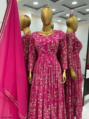 Stylish Embroidered Pink Gown