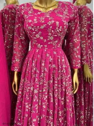 Stylish Embroidered Pink Gown