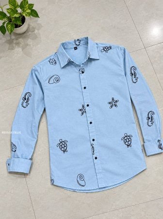 Stylish Embroidery Work Sky Blue Shirt For Mens
