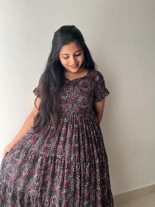 Stylish Floral Printed Fox Georgette Western One Piece Dress
