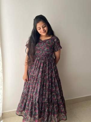 Stylish Floral Printed Fox Georgette Western One Piece Dress