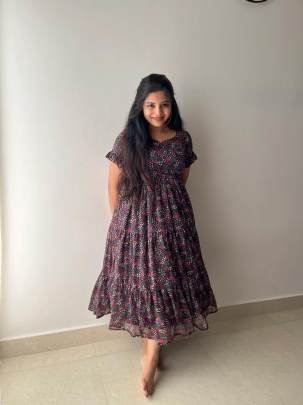 Stylish Floral Printed Fox Georgette Western One Piece Dress