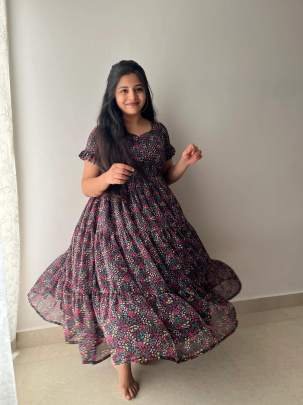 Stylish Floral Printed Fox Georgette Western One Piece Dress