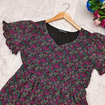 Stylish Floral Printed Fox Georgette Western One Piece Dress