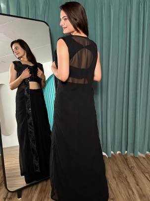 Stylish Georgette Black Indo Western Set