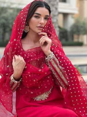 Stylish Good Quality Red Georgette Palazzo Set