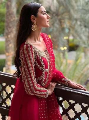 Stylish Good Quality Red Georgette Palazzo Set