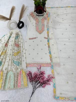Stylish Heavy Chinnon Silk White Suit
