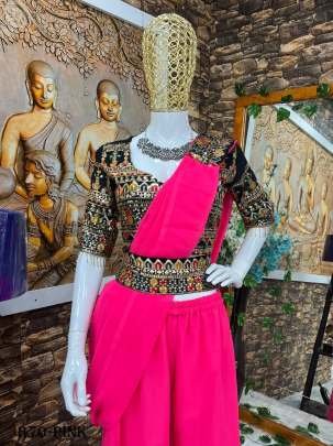 Stylish Ladies Pink Western Georgette Sharara Suits With Blouse And Dupatta