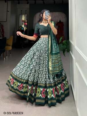 Stylish New Green Tussar Silk Lehenga Choli With Dupatta