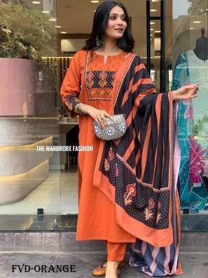stylish Orange Color Rayon Kurti Set with mirror work