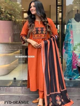 stylish Orange Color Rayon Kurti Set with mirror work