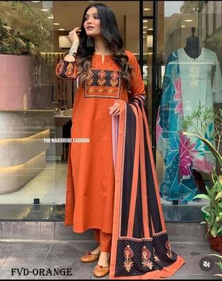 stylish Orange Color Rayon Kurti Set with mirror work