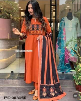 stylish Orange Color Rayon Kurti Set with mirror work