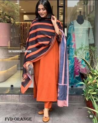 stylish Orange Color Rayon Kurti Set with mirror work