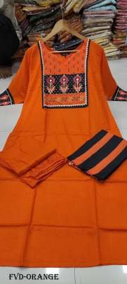 stylish Orange Color Rayon Kurti Set with mirror work