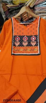 stylish Orange Color Rayon Kurti Set with mirror work